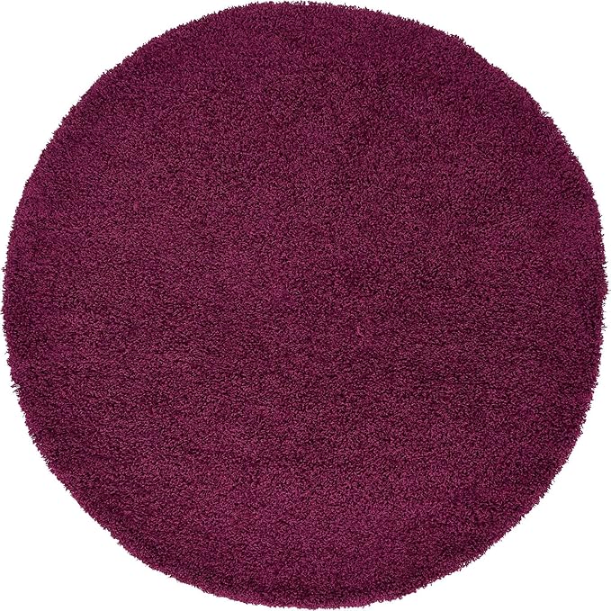 Unique Loom Solid Shag Collection Area Rug (6' 1" Round, Eggplant Purple)