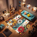 Machine Washable 3' x 5' Bohemian-Style Area Rug, Flowers Floor mat, Suitable for bedrooms, Girls' Room Bedside, Living Room, Dining Room, Office, Non-Slip Low-Pile Retro, Fashionable Carpet