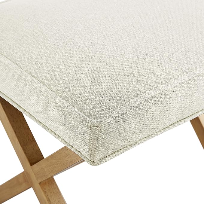 Amazon Basics Small Ottoman Foot Rest, Mid-Century Modern X Square Polyester Foot Stool, Linen, Ivory White, 18"D x 19.8"W x 18.3"H