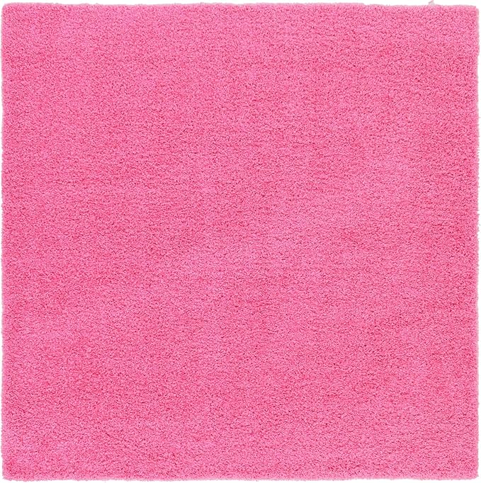 Unique Loom Solid Shag Collection Area Rug (8' Square, Taffy Pink)