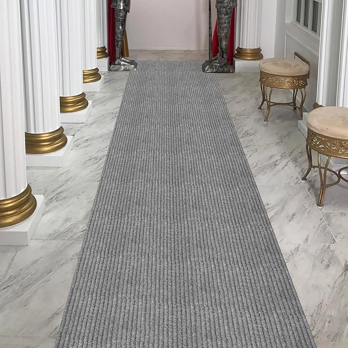 Ottomanson 2'7" x 33' Hallway Runner with Scraper Pile - Extra Durable Non-Slip Rug Mat for Indoor & Outdoor Use - Ideal for Kitchen, Entryway & Garage - High-Traffic Carpet, Gray