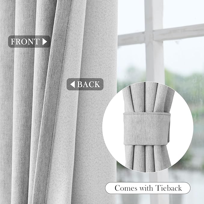 Macochico 100% Blackout Curtains Insulted Window Panels for Bedroom Living Room Dining Room Luxury Chenille Curtains Classic Home Decor Apricot Grey Curtains with Tieback 52" Wx72 L Grommet 1 Panel