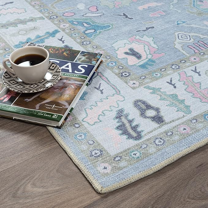 Fame Rugs Lavender Modern Oushak Rug 2'6"x7', Washable Vintage Turkish Colorful Oriental Antique Inspired Foldable Small Runner Rugs, Luxury Living Room Bedroom (386PBL, 2'6" x 7')