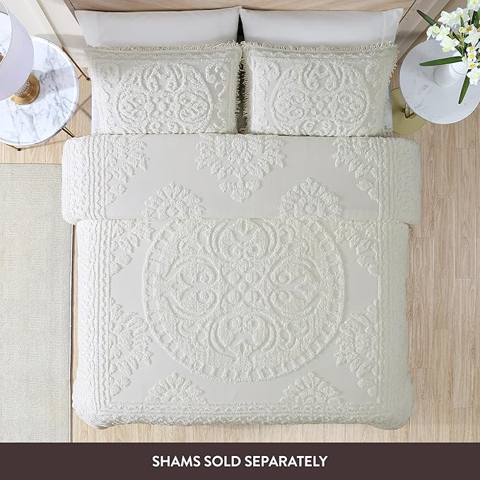 Beatrice Home Fashions Medallion Chenille Bedspread, Full, Ivory