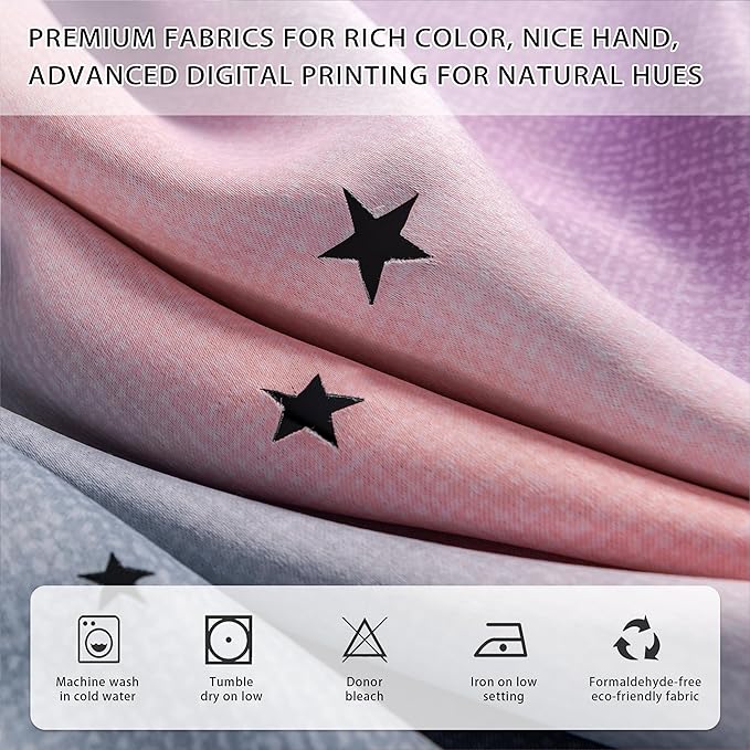 XiDi Dream Star Blackout Curtains for Kids Rooms Girl Princess Curtain for Daughter Bedroom Window (Grey Pink Purple, W52 X L63)