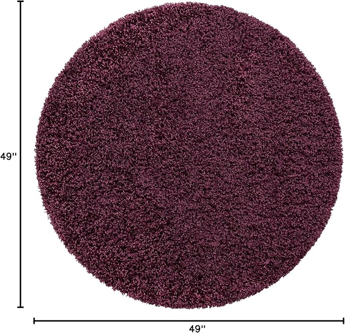 Unique Loom Solid Shag Collection Area Rug (4' 1" Round, Eggplant Purple)