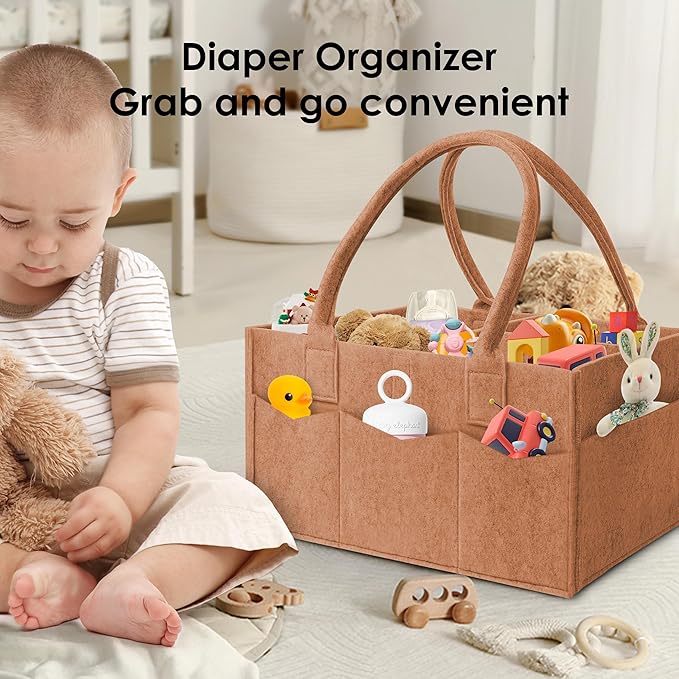 HIPHOP PANDA 2-Pack Diaper Caddy Organizer - Nursery Storage Bin & Car Organizer for Diapers, Wipes, and Baby Essentials - Dual-Color Solid Set (Caramel/Oatmeal), Large Size