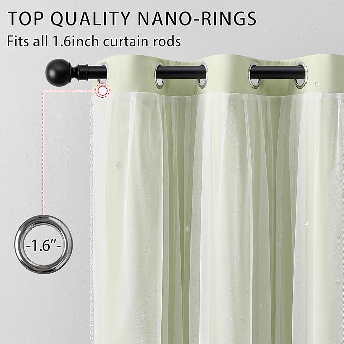 XiDi Green Curtains for Bedroom, Girls Room Blackout Curtains, Kids Room Darkening Curtains, Light Green Decor, 1 Panel Sage Green/34/84/1