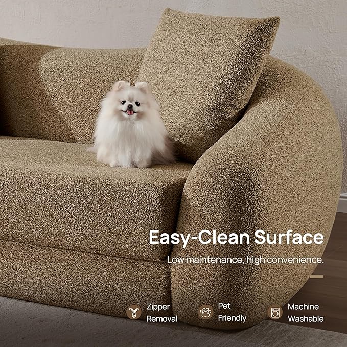 SICOTAS Curved Sofa Couch Bed for Living Room Convertible Futon Cloud Boneless Sleeper Chair Pull Out Floor Couch with Deep Seat Sofa Set Foam No Assembly Required for Bedroom Apartment Office, Brown