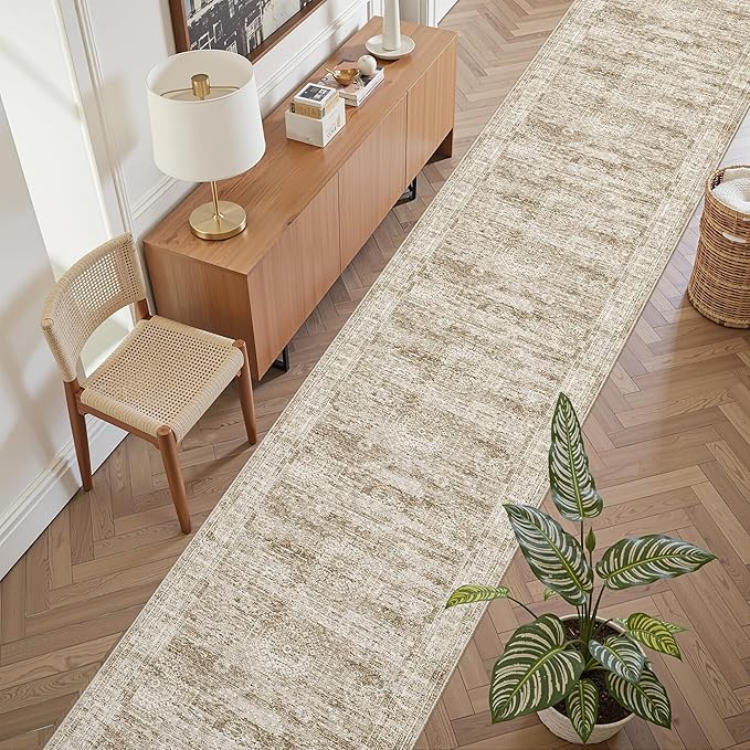 Runner Rug 2'x10' Washable Non-Slip Runner Rugs for Kitchen Bathroom Laundry Room Brown Vintage Floor Carpet Runners for Hallway Entryway