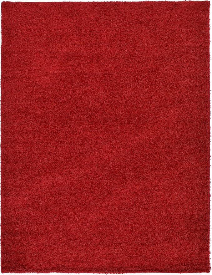 Unique Loom Solid Shag Collection Area Rug (9' x 12' 2" Rectangle Cherry Red)