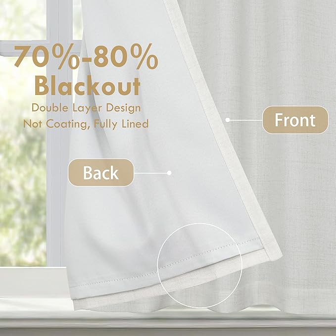 DriftAway Double Layer Linen Blackout Tie Up Curtains Thermal Insulated Fully Lined Balloon Roman Shade Bathroom Window Adjustable Rod Pocket for Small Window 31 Inch by 47 Inch Ivory Cream