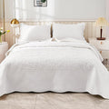 MarCielo 100% Cotton Quilt Set - 3-Piece Embroidered Farmhouse Bedspread & Shams, All-Season Breathable Bedding(Bright White,King)