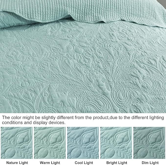 HoneiLife California King Quilts - Oversized King Bedspreads 128x120, Rustic Bedding Sets 4-Piece,Reversible Coverlets Lightweight Bed Cover for All Season Use-Sage Green