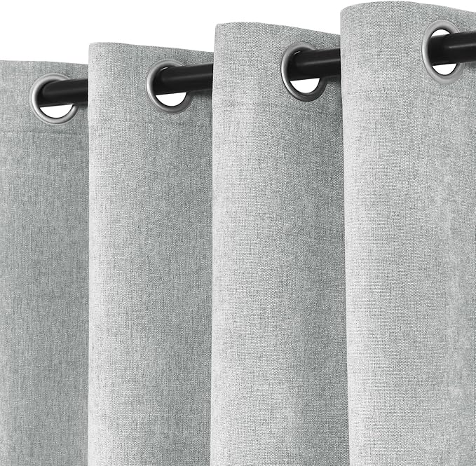 Macochico 100% Blackout Chenille Curtains for Sliding Door Thermal Insulated Noise Reducing Drapery for Living Room Bedroom Hotel, Grommet Curtains with Tieback, Medium Gray, 120" Wx96 L 1 Panel