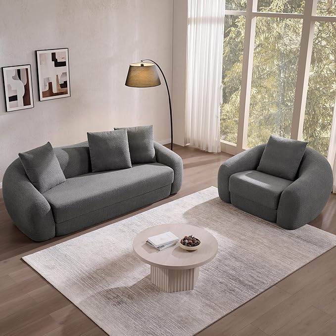 SICOTAS 49.9" Curved Convertible Sofa Couch Bed for Living Room Futon Cloud Boneless Sleeper Chair Pull Out Floor Couch with Deep Seat Single Foam Lounger No Assembly for Bedroom Apartment, Dark Grey