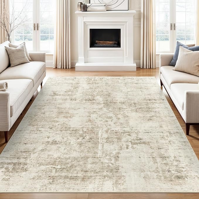 Abstract Rug 5x7 Machine Washable Area Indoor Beige Gray White Low Pile Non-Slip Foldable Thin Accent Rugs for Bedroom Living Room Dining Room Grey