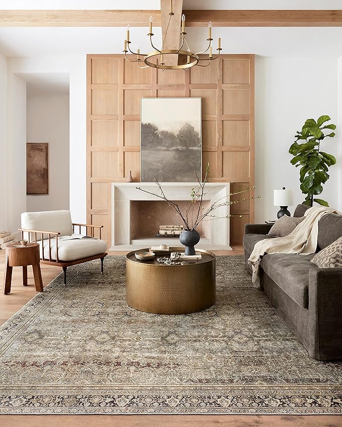 Loloi Layla Collection LAY-03 Olive/Charcoal 3'-6" x 5'-6" .13" Thick Accent Rug, Soft, Durable, Vintage Inspired, Distressed, Low Pile, Non-Shedding, Easy Clean, Printed, Living Room Rug