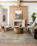 Loloi Layla Collection LAY-03 Olive/Charcoal 2'-3" x 3'-9" .13" Thick Accent Rug, Soft, Durable, Vintage Inspired, Distressed, Low Pile, Non-Shedding, Easy Clean, Printed, Living Room Rug