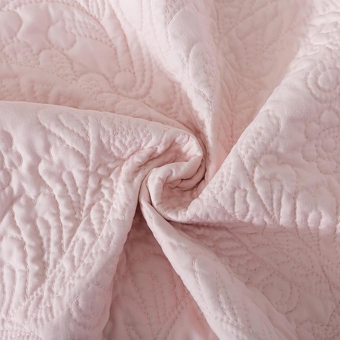 HoneiLife King Size Quilt Sets - 3 Piece Microfiber Quilt Set Lightweight Bedspreads Reversible Coverlets Rustic Bed Cover King Quilt Bedding Set All Season Quilts-Light Pink
