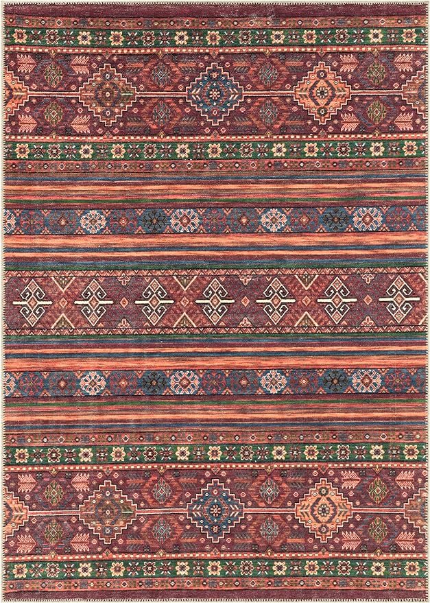 Keen Home Design 6x9 Rug - Machine Washable Area Rug with Non-Slip Backing, Ideal for Living Room, Dining Room, Bedroom - Vintage, Easy Clean, Durable, Low Pile Rug - (6' x 9')