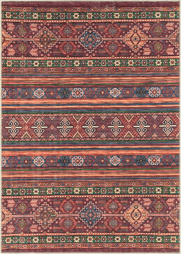 Keen Home Design 5x7 Rug - Machine Washable Area Rug with Non-Slip Backing, Ideal for Living Room, Dining Room, Bedroom - Vintage, Easy Clean, Durable, Low Pile Rug - (5' x 7')