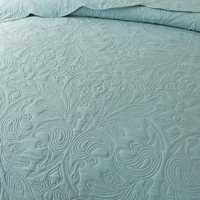 HoneiLife Quilt Set Queen Size - 3 Pieces Queen Quilt Bedding Set Microfiber Quilt Sets Lightweight Bedspreads Reversible Coverlets Retro Bed Cover Floral Bedding Set All Season Quilts-Sage Green