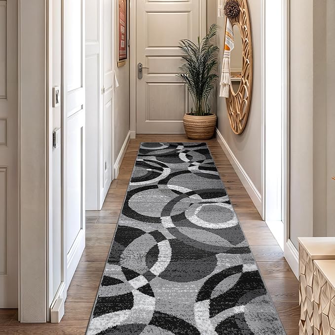 Rugshop Contemporary Abstract Circles Perfect for high Traffic Areas of Your Living Room,Bedroom,Home Office,Kitchen Runner Rug 2' x 7' Gray