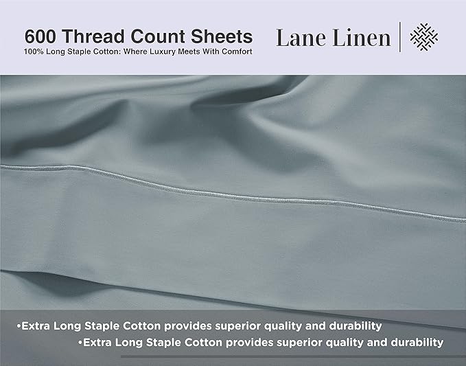 LANE LINEN 600 Thread Count 100% Cotton California King Sheet Sets, Fully Elasticized Reinforced Seams Fade Resistant Cal King Sheets, Ultra Soft & Comfy Sustainably Produced - French Blue
