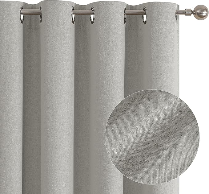 ChrisDowa 100% Blackout Light Grey Solid Curtains 102 Inches Long 2 Panels for Bedroom Living Room,Farmhouse Room Darkening Thermal Insulated Soundproof Grommet Top Window Treatment Drapes,52x102