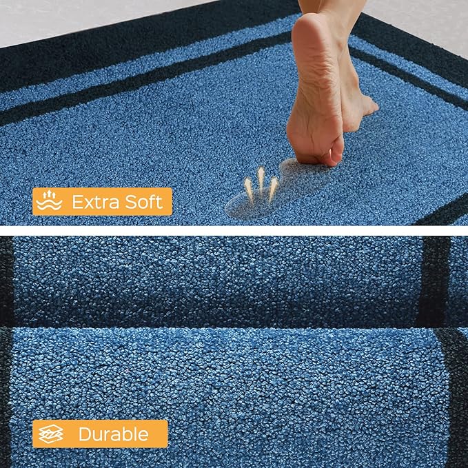 Kitchen Rugs 24" x 36", Non-Slip Machine Washable Kitchen Runner Rugs Floor Mats, Absorbent Comfort Standing Mats for Kitchen, Sink, Laundry and Hallway, Light Blue & Navy
