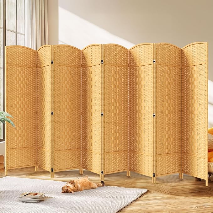 JOSTYLE Room Divider 6ft. Tall Extra Wide Privacy Screen, Folding Privacy Screens with Diamond Double-Weave Room dividers and Freestanding Room Dividers Privacy Screens(Yellow, 8-Panel)