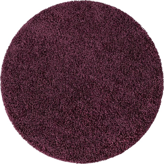 Unique Loom Solid Shag Collection Area Rug (5' 3" Round, Eggplant Purple)