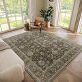 Washable 5x7 Area Rugs for Living Room, Boho Non-Slip Vintage Distress Rugs for Bedroom Dining Room Nursery Office, 0.3" Neutral Oriental Throw Thin Carpet with Cushioning Pad, Tan/Flaxen/Multi