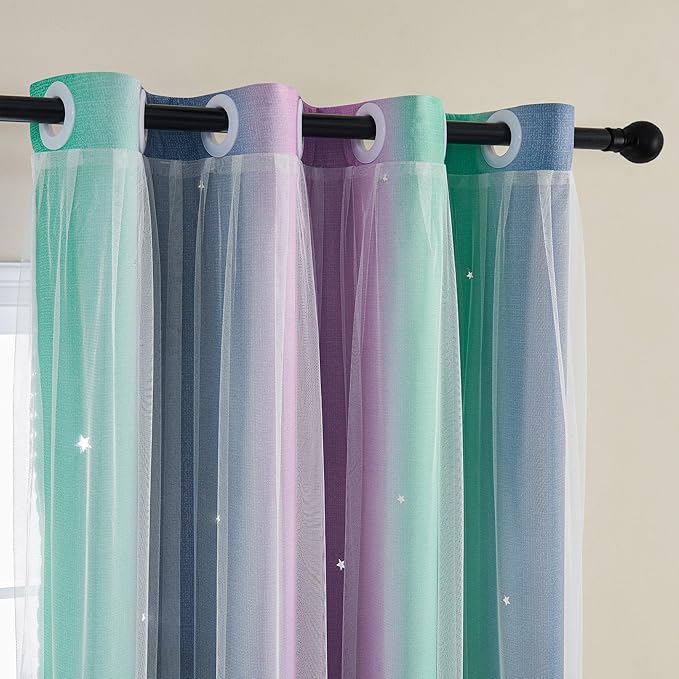 XiDi Curtains for Bedroom Decor, Rainbow Purplgreen grey52/90