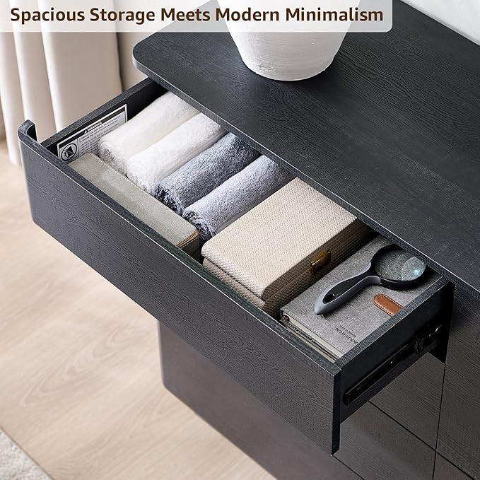 ACCOHOHO 8 Drawer Dresser for Bedroom, 52 Inch Wide Modern Chest of Drawers, Push-to-Open Wood Storgae Organizer with Large Drawers for Bedroom, Living Room, Hallway, Black