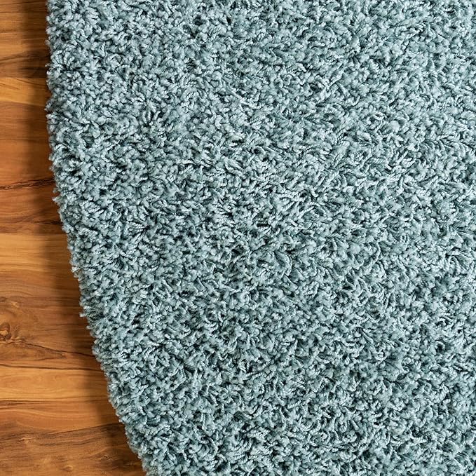 Unique Loom Solid Shag Collection Area Rug (5' 1" x 8' Oval, Light Slate Blue)