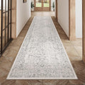 Gray Runner Rug 3x14 Hallway Machine Washable Kitchen Vintage Distressed Non Slip Long Carpet Indoor Grey Retro Floral Bedroom Accent Throw Rug for Bathroom Office Laundry Dining Living Room