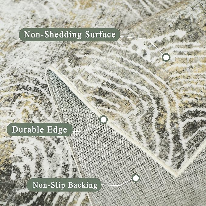 5x7 Area Rugs - Ultra-Thin Washable Rug with Non-Slip Backing, Ideal for Living Room, Bedroom, Kitchen Floor Carpet - Modern Abstract Style, Easy Clean, Durable, Mustard