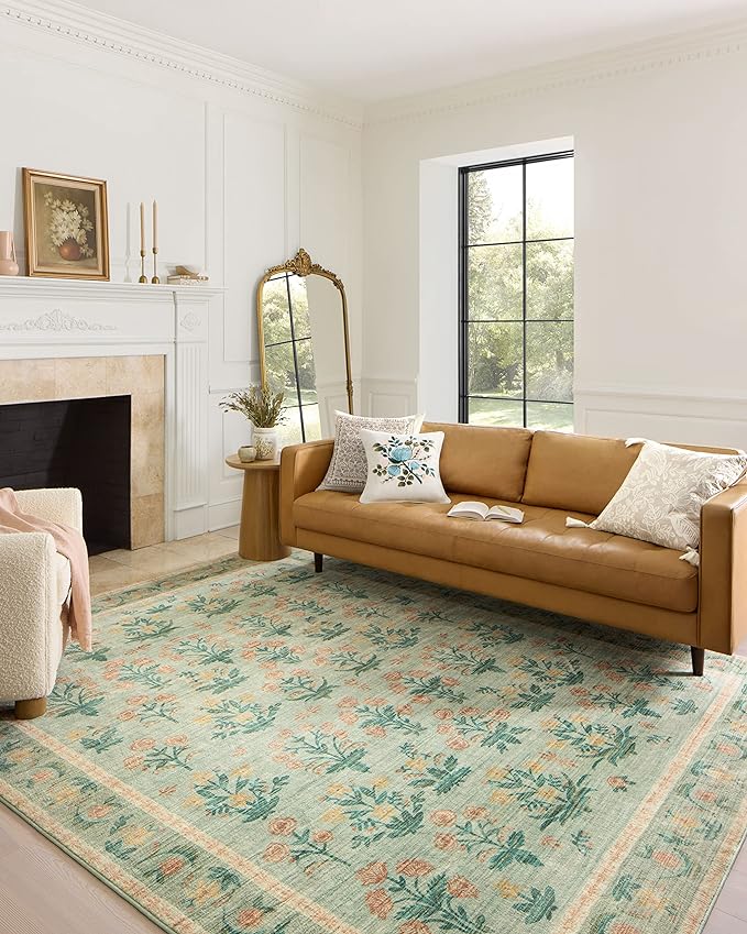 Loloi Rifle Paper Co. Eden Collection EDE-01 Mughal Rose Moss 5'-0" x 7'-6" Area Rug feat. CloudPile™