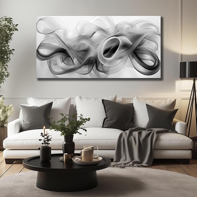 JuhaiArt White Canvas Wall Decorations Black Wall Art Large Abstract Canvas Wall Art for Living Room Poster Picture for Home Office 29"x 59"