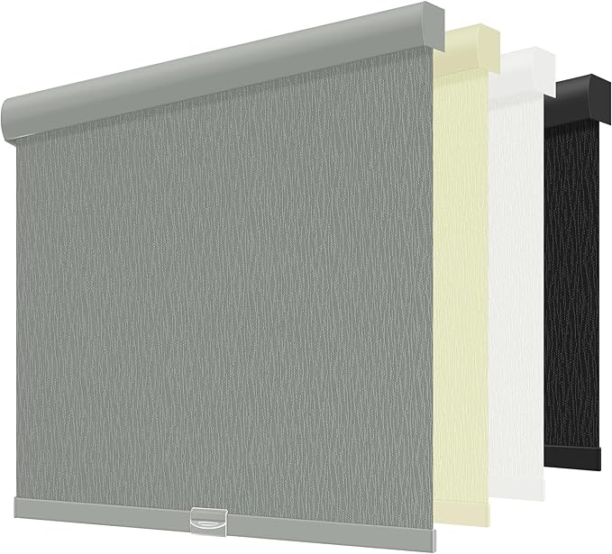 ChrisDowa Cordless Blackout Roller Shades for Windows, Striped Free-Stop Window Blinds with Privacy, Thermal Insulated Window Shades for Home, Office and Door. Grey, 60" W x 72" H