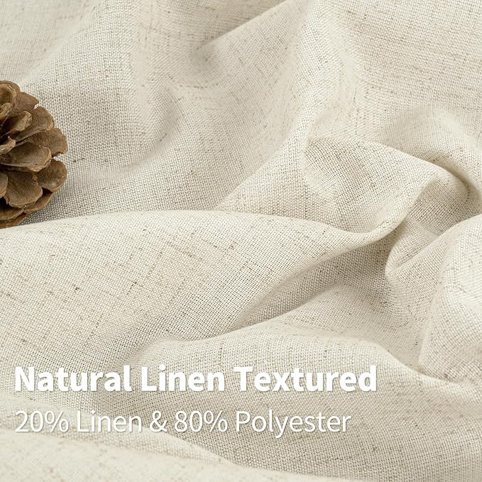 YoungsTex Beige Linen Curtains 63 Inch Length for Living Room 2 Panels, Light Filtering Window Drapes Semi Sheer with Grommet Rustic Natural for Bedroom, 52 X 63 Inch
