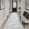 Washable Runner Rug, 2'6" x 8' Non-Slip Kitchen Vintage Foldable Hallway Runners for Entryway, Laundry, Bedroom, Grey