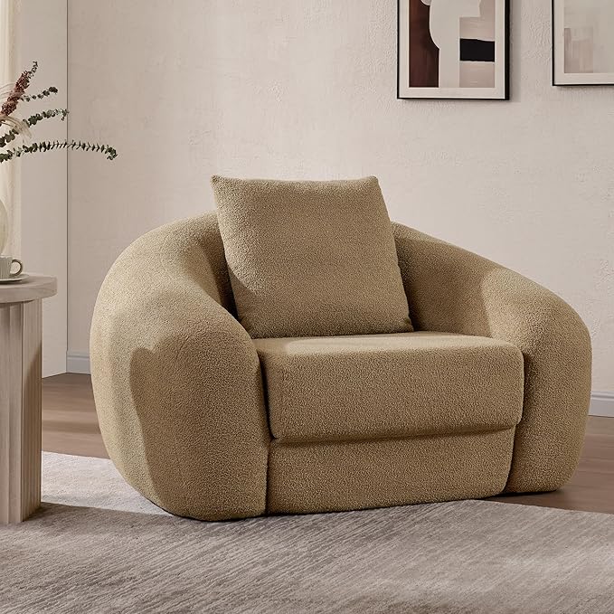 SICOTAS 49.9" Curved Convertible Sofa Couch Bed for Living Room Futon Cloud Boneless Sleeper Chair Pull Out Floor Couch with Deep Seat Single Sofa Foam Lounger No Assembly for Bedroom Apartment, Brown