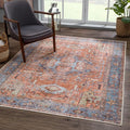 Bloom Rugs Washable Non-Slip 2' x 3' Rug - Terracotta/Blue Traditional Oriental Area Rug for Living Room, Bedroom, Dining Room, and Kitchen - Exact Size: 2' x 3'