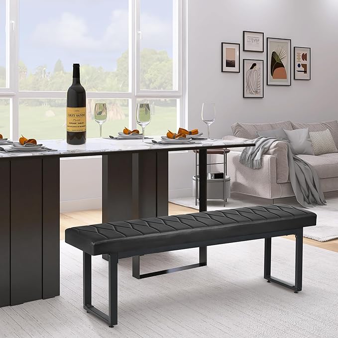 STHOUYN 58” Padded Dining Table Bench Pair of 2 for 6-8 Person, Faux Leather Indoor Cushioned Extra Long Bench for Dining Room Table, Bedside Shoe Entryway Benches (Black, 58")