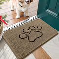 OLANLY Dog Door Mat for Muddy Paws 24x16, Paw Print Design, Absorbs Moisture and Dirt, Absorbent Non-Slip Washable Doormat, Quick Dry Chenille Mud Mat for Dogs, Entry Indoor Entryway Carpet, Tan