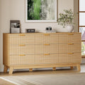 63" Long Dresser for Bedroom, 9-Drawer Fluted Dresser, Extra-Wide Wood Chest of Drawers with Smooth Metal Slides, Stable Base, Modern Clothes Storage Cabinet for Living Room, Hallway, Nursery