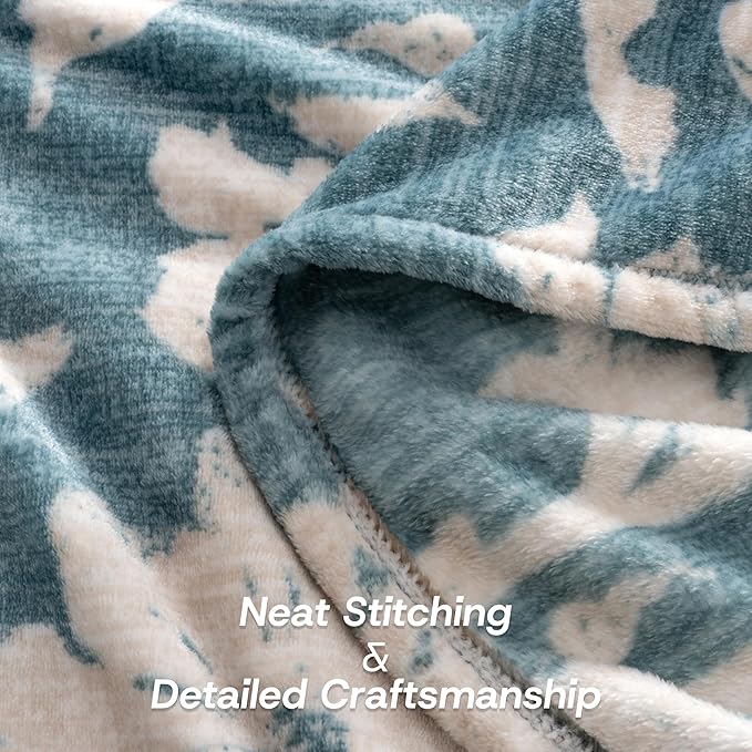 Luxury Printed Fleece Warm Blanket, Soft Lightweight Velvety Plush Throw for Couch and Bed, Cozy Comfy for All Seasons(Blue Floral Silhouette, 108×90 Inches)